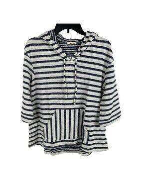 LA made Women 3/4 Sleeve Striped Pullover Sweatshirt Hooded Size M